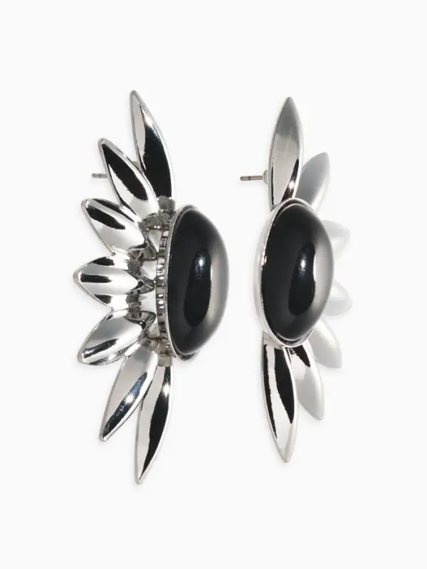 Серьги "Полусолнце", цвет чёрный в серебре