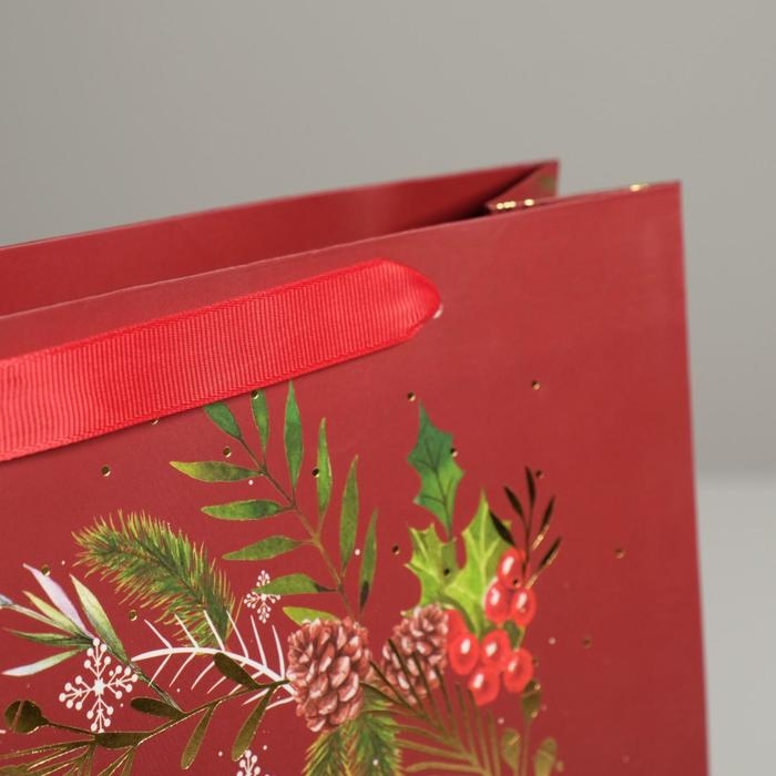 Пакет подарочный новогодний ламинированный «Новогодний веночек», M 26 х 30 х 9 см