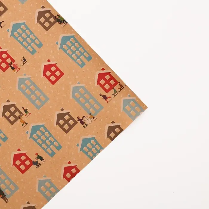 Бумага упаковочная крафтовая &laquo;Домики&raquo;, 50 х 70 см