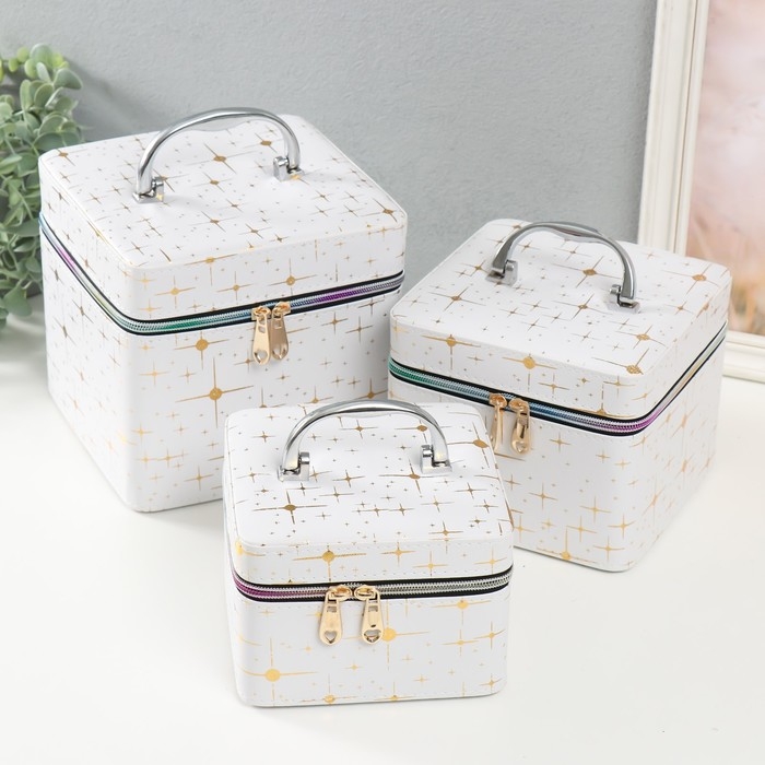 Шкатулка кожзам с зеркалом Шкатулка кожзам с зеркалом "Вспышка на белом" н-р 3 шт 16,5х16,5х14 15х15х10,5 19х19х19 см