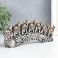 Фигурка полистоун &laquo;Семь слонов на бивне с цветами&raquo;, серебро, 21&times;4&times;9.8 см