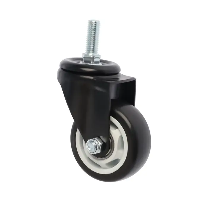 Колесо мебельное ТУНДРА, d=75 мм, поворотное, с футоркой 12&times;30 мм, без тормоза, черное