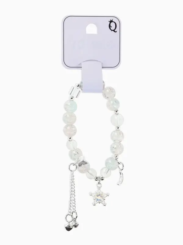 Браслет с подвесками &laquo;Сахарный. Ночное небо&raquo;, d=6 см, шар № 10/8, розовый, голубой в серебре