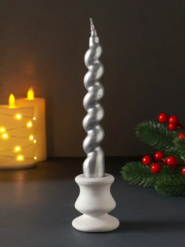 Свеча витая Свеча витая "LUXURY" 25*180 мм, лакированная, серебро