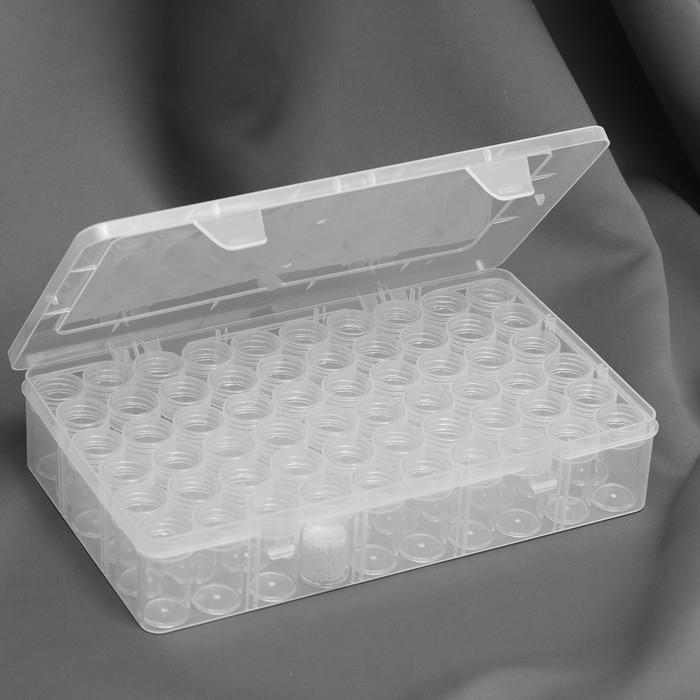 Набор баночек для рукоделия, 60 шт, d = 2,5 × 4,8 см, в контейнере, 28 × 17 × 5,5 см, цвет прозрачный Набор баночек для рукоделия, 60 шт, d = 2,5 × 4,8 см, в контейнере, 28 × 17 × 5,5 см, цвет прозрачный