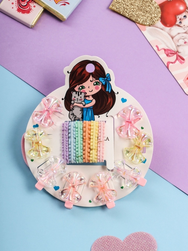 Набор для волос Набор для волос "Аделия" (10 резинок 3 см, 4 зажима 3 см) бантик, розовый