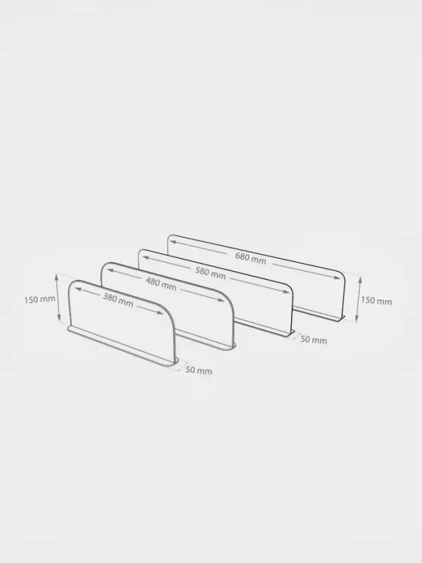 Пластиковый разделитель на Т-основании высотой 15 см, с магнитным скотчем, L=38 см