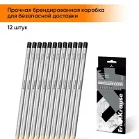 Набор карандашей чернографитных ErichKrause, 12 штук, разной твёрдости, шестигранные, деревянные, серебристый корпус