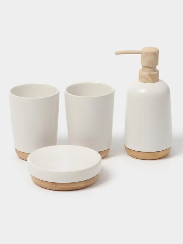 Аксессуары для ванной &laquo;Эко&raquo;, 4 предмета, мыльница, дозатор для мыла, 2 стакана, белые