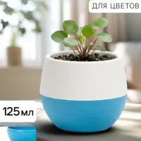 Горшок цветочный &laquo;Япония&raquo;, 125 мл, d=8 см, h=6.5 см, пластиковый, с поддоном, бело-бирюзовый