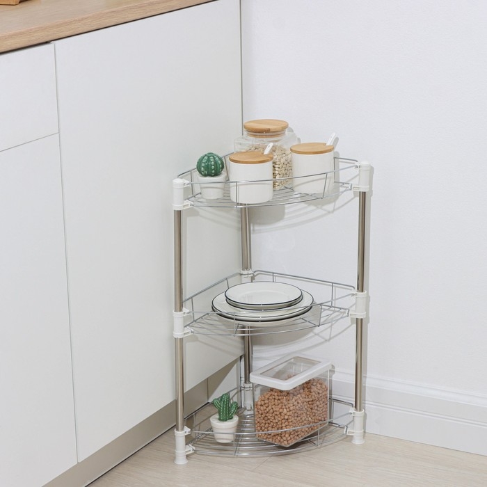 Этажерка настольная угловая 3-х секционная, 38,5×27,5×54,5 см, цвет хром Этажерка настольная угловая 3-х секционная, 38,5×27,5×54,5 см, цвет хром