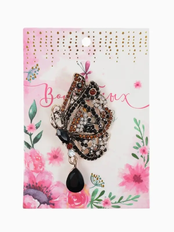 Брошь &laquo;Бабочка&raquo;, винтаж, коричневая в чернёном золоте