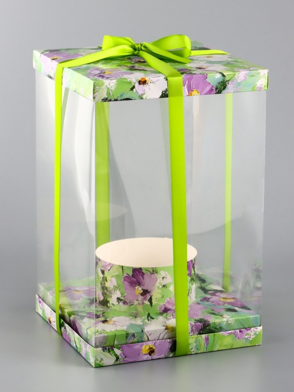 Коробка PVC, для цветов с лентой, 28 х 18 х 18 см, зеленый Коробка PVC, для цветов с лентой, 28 х 18 х 18 см, зеленый