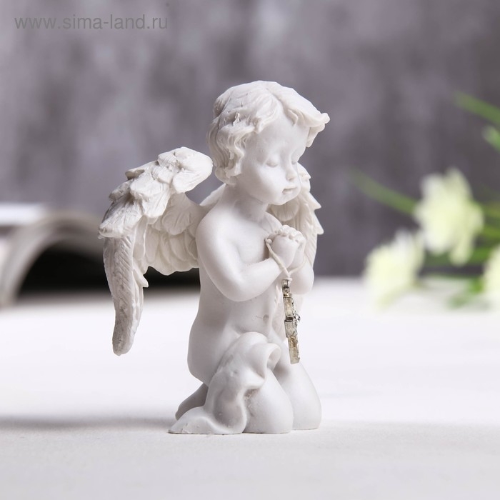 Сувенир полистоун Сувенир полистоун "Ангелочек с крестиком из страз" 8х6,5х4 см