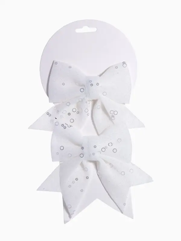 Ёлочные игрушки 2 шт., бантики, &laquo;Зимнее волшебство. Бант с пайетками&raquo; пластик, 12&times;12 см, белый