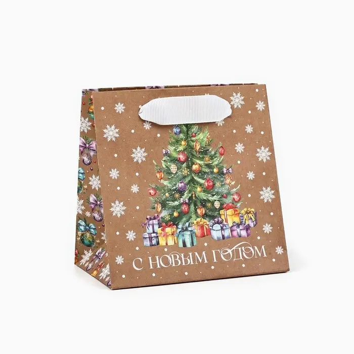 Пакет подарочный новогодний крафтовый квадратный «Ёлочка с подарками», 14 х 14 х 9 см Пакет подарочный новогодний крафтовый квадратный «Ёлочка с подарками», 14 х 14 х 9 см