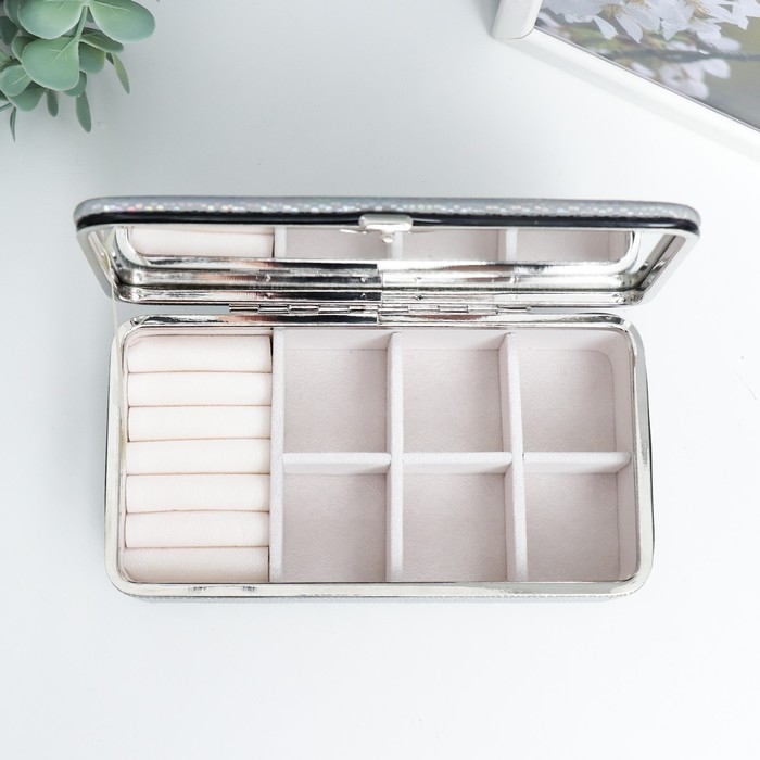 Шкатулка кожзам для украшений Шкатулка кожзам для украшений "Маленькие пятнышки. Серая голография" 6х9,8х18,5 см