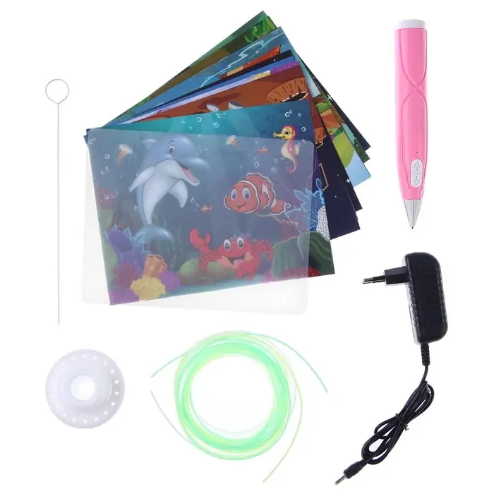 3D ручка с блоком питания, PCL пластик, светится в темноте, розовая