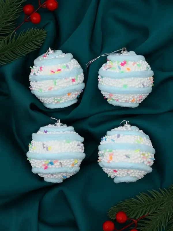 Набор шаров пластик d-7 см, 4 шт Набор шаров пластик d-7 см, 4 шт "Маттео" голубой