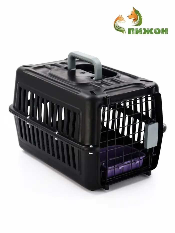 Переноска для животных с сеткой и миской пластиковая 44 х 31 х 27 см, чёрная Переноска для животных с сеткой и миской пластиковая 44 х 31 х 27 см, чёрная