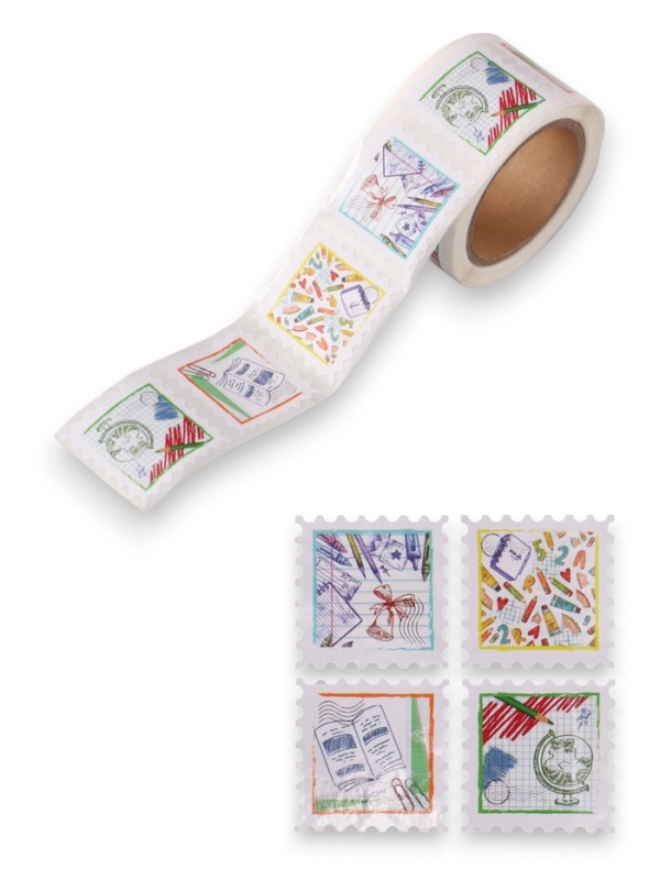 Наклейка бумага Наклейка бумага "Марки. Школа" 3х3 см 200 шт в рулоне