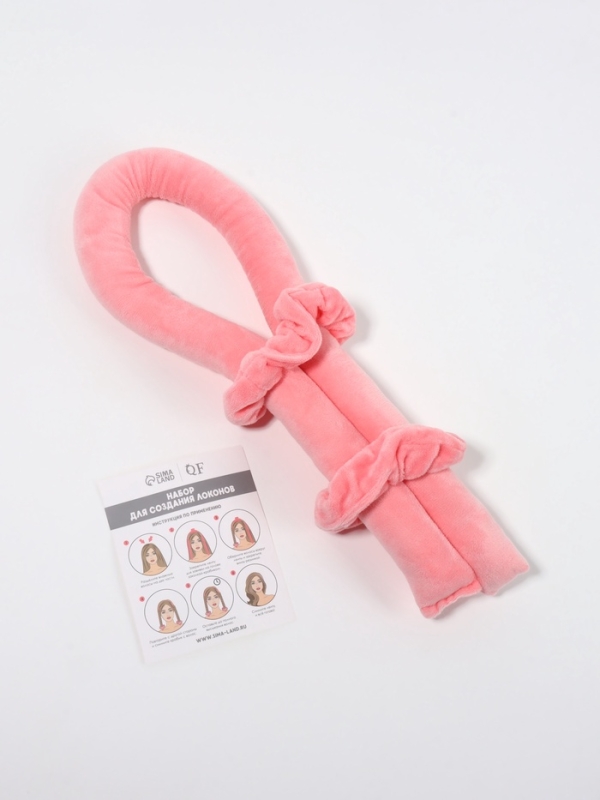 Мягкие бигуди «Волшебный локон», 3 предмета: бигуди, резинки - 2 шт., плюшевые, розовый Мягкие бигуди «Волшебный локон», 3 предмета: бигуди, резинки - 2 шт., плюшевые, розовый