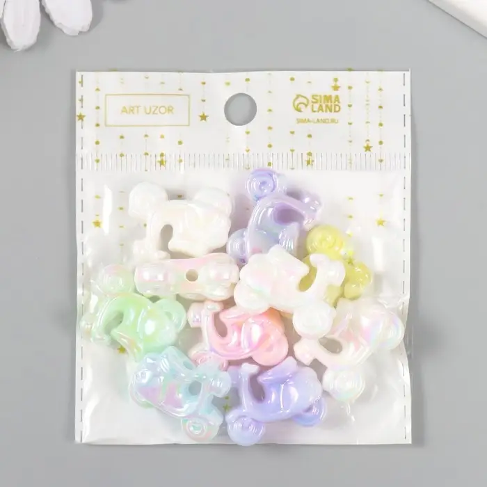 Бусина для творчества пластик "Мопед" перламутр пастель МИКС 2,5х1,1х2 см