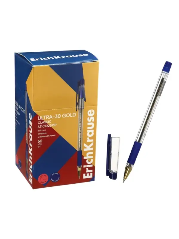 Ручка шариковая ErichKrause ULTRA-30 Gold Stick Grip, Super Glide, узел 0.7 мм, синяя