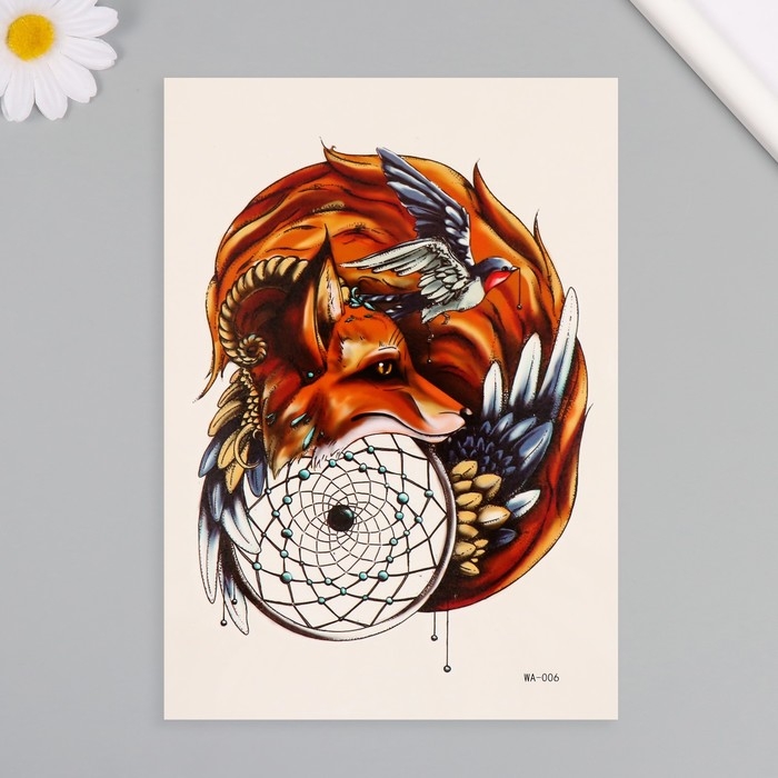 Татуировка на тело цветная Татуировка на тело цветная "Лиса - хранитель снов" 26,1х14,6 см