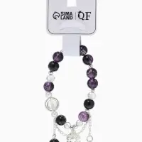 Браслет с подвесками "Сахарный" ракушка, шар №10/8, цвет чёрно-фиолтеовый в серебре