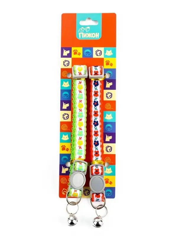 Набор ошейников для кошек &laquo;По-полюшку&raquo;, 30&times;1 см, розовый, зелёный