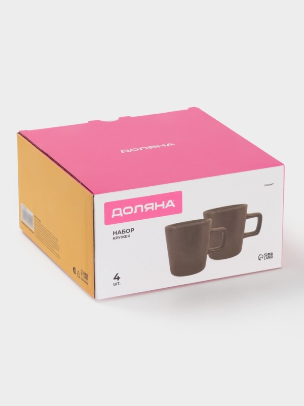 Набор кружек 4 шт Доляна 20х2 см "Гранит" коричнев в крап