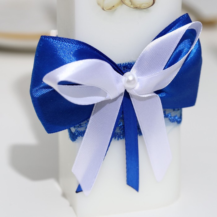 Набор свечей  Набор свечей "Кружевной с бантиком" синий: домашний очаг 6,8х15см, родительские 1,8х17,5см