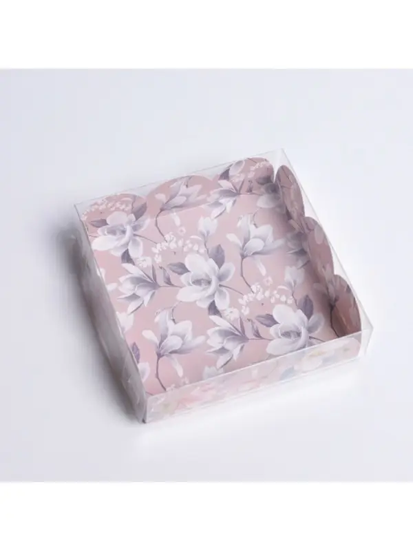Коробка для печенья, кондитерская упаковка с пластиковой крышкой, &laquo;Цветы&raquo;, 10.5 х 10.5 х 3 см