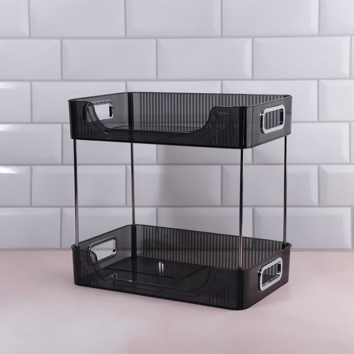 Органайзер для хранения, с ручками, 2 секции, 31 × 20 × 29 см, цвет чёрный/серебристый