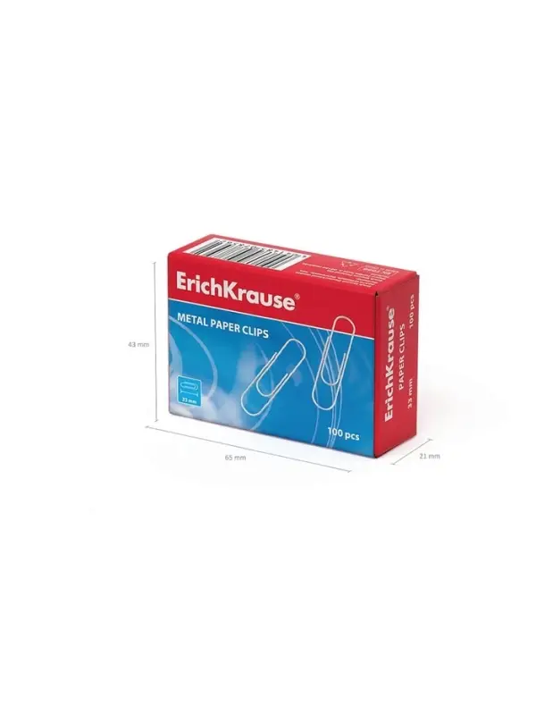 Скрепки канцелярские ErichKrause, 33 мм, 100 шт., оцинкованные, картонная упаковка
