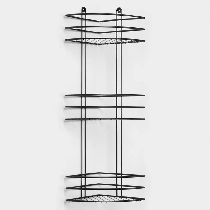 Полка для ванной угловая 3-ярусная, 20&times;20&times;66 см, чёрная