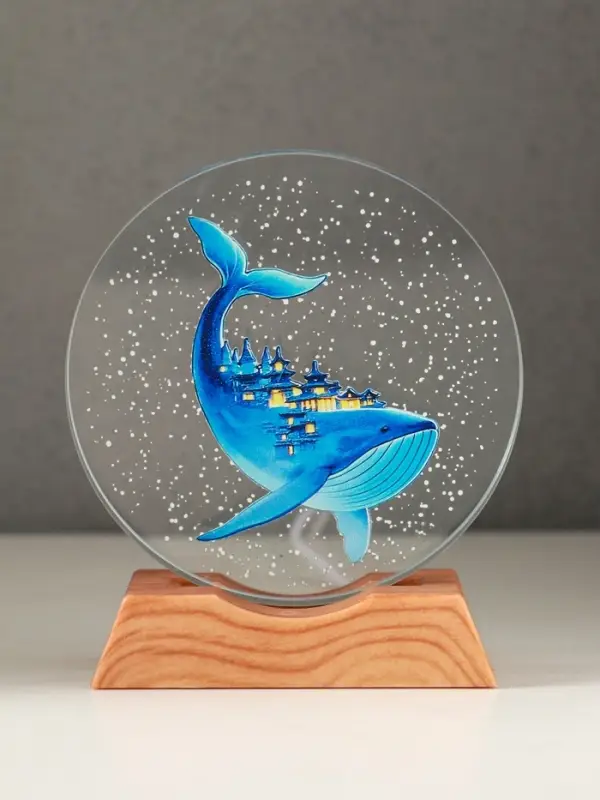 Сувенир стекло свет Сувенир стекло свет "Диск. Кит" 5хLED d=10 см, USB, цветной 10х4х11,4 см