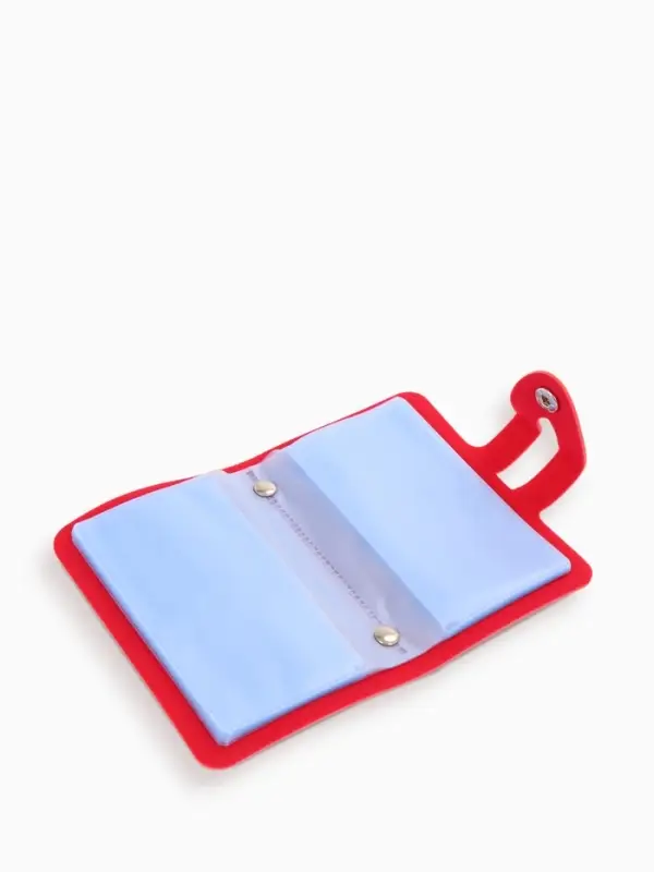 Визитница на кнопке, 24 карты, однотонная, красная