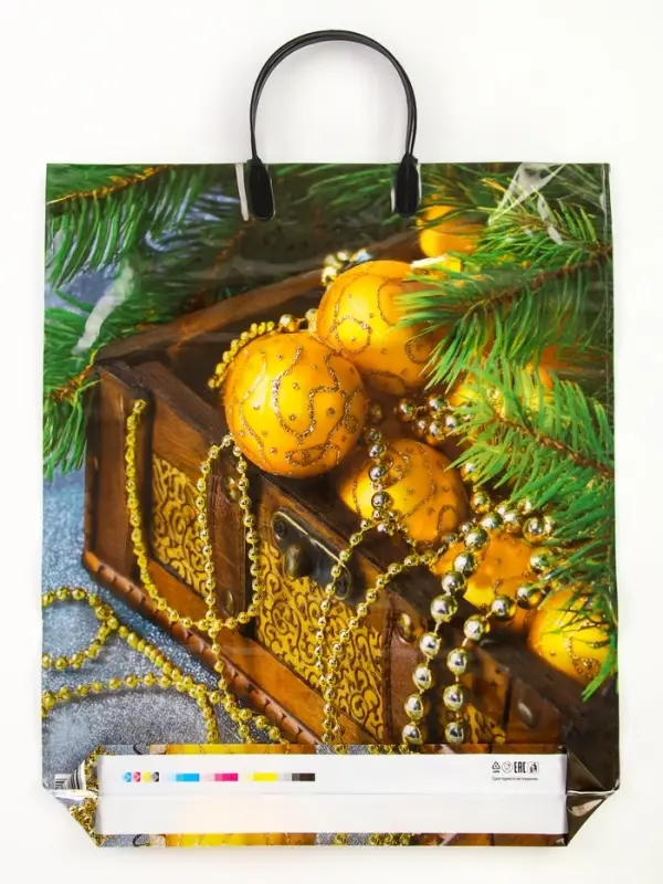 Пакет Пакет "Новогодние сокровища", полиэтиленовый с пластиковой ручкой, 38х45 см, 90 мкм