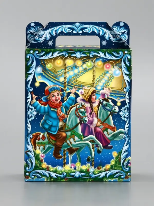 Подарочная коробка новогодняя «Новогодняя карусель» 14×6×21 см Подарочная коробка новогодняя «Новогодняя карусель» 14×6×21 см