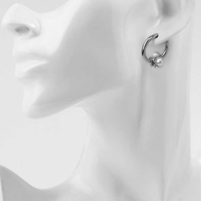 Серьги с жемчугом &laquo;Бусина&raquo; миниатюрность, цвет серебро