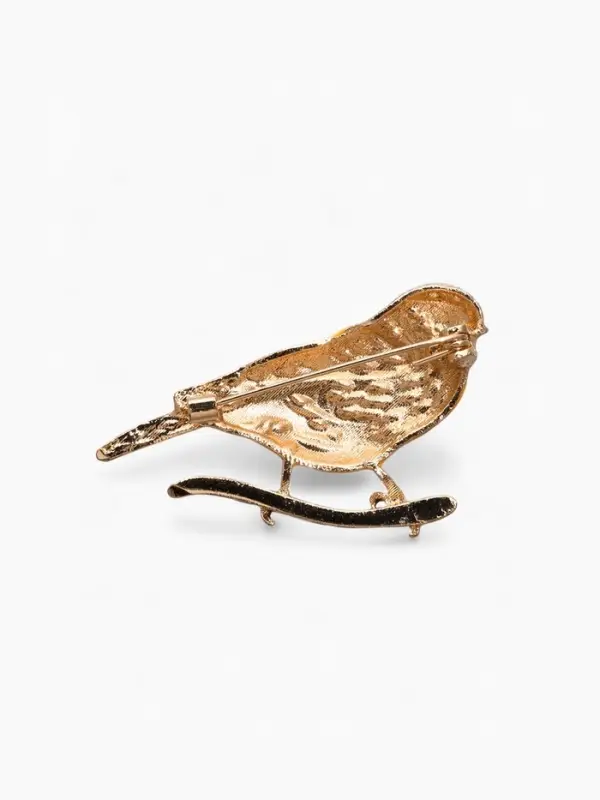 Брошь &laquo;Птица синица&raquo;, чёрный, жёлтый в золоте