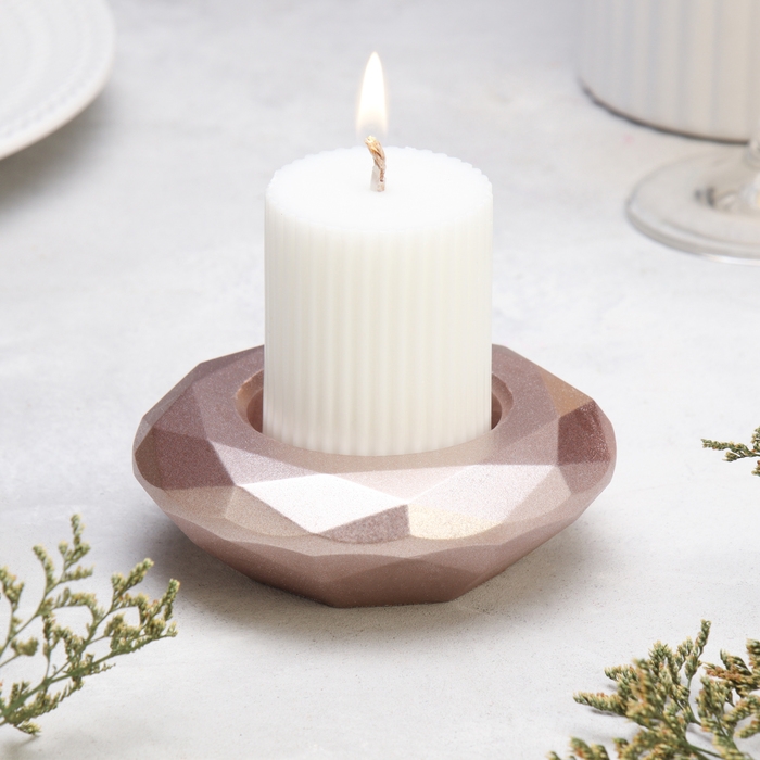 Подсвечник Подсвечник "Полноторие" из гипса с гранями большой, 10,5х3см,шампань