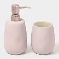 Набор для ванной SAVANNA Soft, 2 предмета, мыльница, стакан, розовый