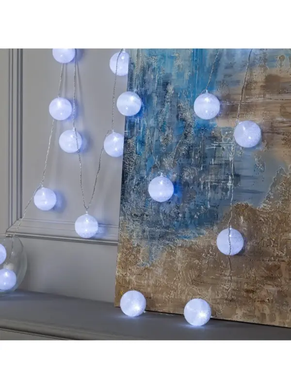 Гирлянда &laquo;Нить&raquo; 5 м с насадками &laquo;Клубки белоснежные&raquo;, IP20, прозрачная нить, 20 LED, свечение белое, 220 В