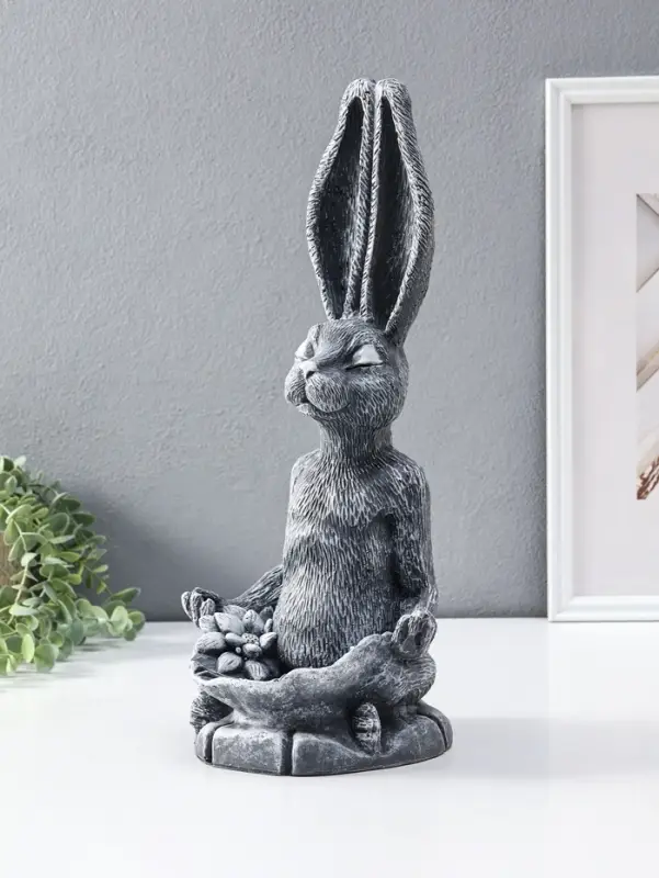 Фигура - подставка для мелочей &laquo;Заяц с лотосом&raquo;, 20&times;16&times;43 см, античный