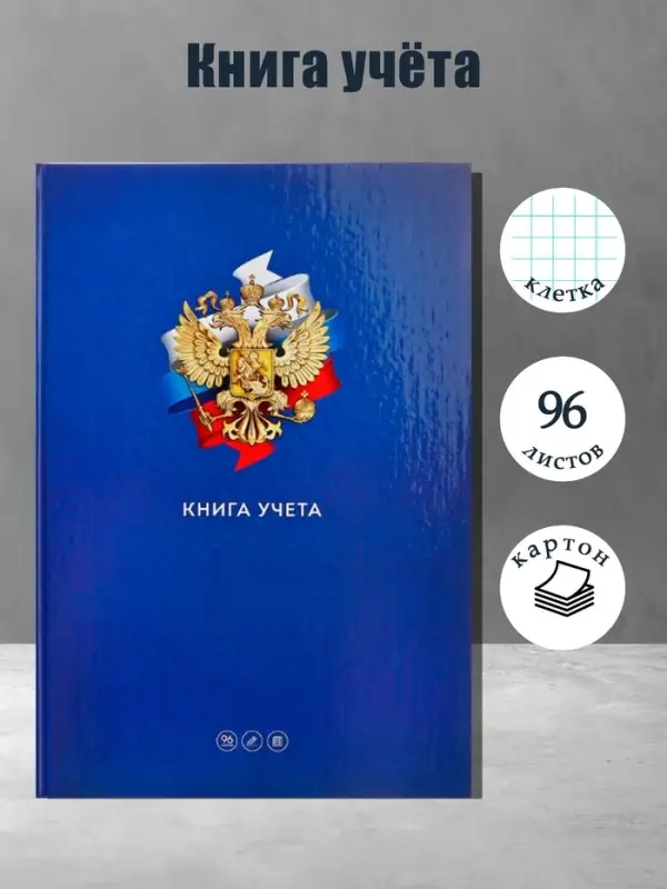 Книга учета, 96 листов, обложка картон 7БЦ, блок газетный, клетка, РФ, сине-красный