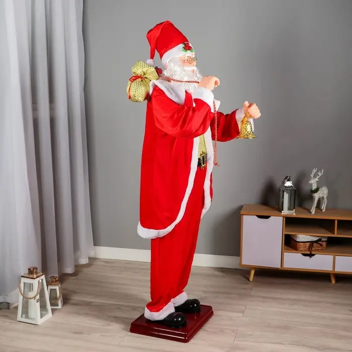 Дед Мороз "С колокольчиком и мешком" реакция на движение, танцует, 180 см, красный