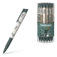 Ручка шариковая автоматическая ErichKrause Natural Life Matic&Grip, узел 0.7 мм, чернила синие, резиновый держатель, покрытие Soft Touch с принтом, МИКС